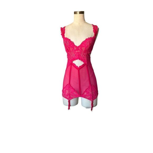 Victoria's Secret Pink Lace Garter Corset Top Women’s Size 34B - Picture 1 of 6